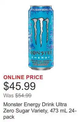 Costco Monster Energy Drink Ultra Zero Sugar Variety, 473 mL 24-pack offer