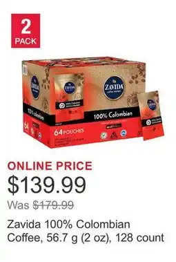 Costco Zavida 100% Colombian Coffee, 56.7 g (2 oz), 128 count offer