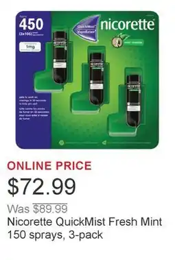 Costco Nicorette QuickMist Fresh Mint 150 sprays, 3-pack offer
