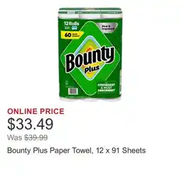 Costco Bounty Plus Paper Towel, 12 x 91 Sheets offer