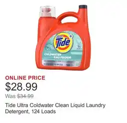 Costco Tide Ultra Coldwater Clean Liquid Laundry Detergent, 124 Loads offer