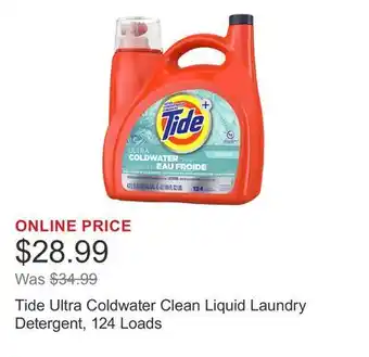 Costco Tide Ultra Coldwater Clean Liquid Laundry Detergent, 124 Loads offer