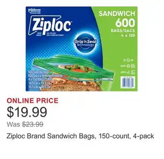 Costco Ziploc Brand Sandwich Bags, 150-count, 4-pack offer