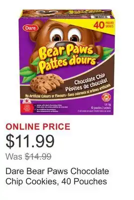 Costco Dare Bear Paws Chocolate Chip Cookies, 40 Pouches offer