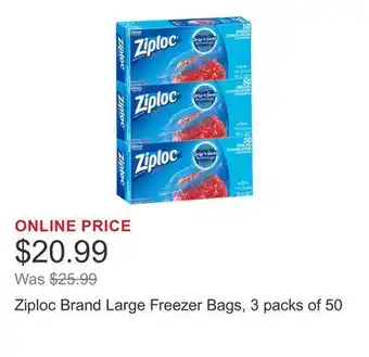 Costco Ziploc Brand Large Freezer Bags, 3 packs of 50 offer