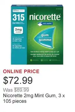Costco Nicorette 2mg Mint Gum, 3 x 105 pieces offer
