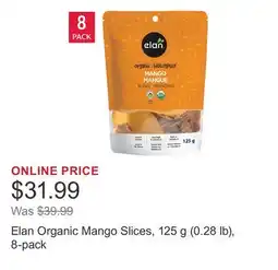 Costco Elan Organic Mango Slices, 125 g (0.28 lb), 8-pack offer