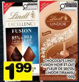 Supermarché PA CHOCOLATS LINDT FUSION NOIR ET LAIT FLEUR DE SEL OU LINDOR TIRAMISU offer