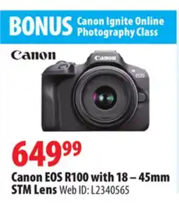 London Drugs Canon EOS R100 with 18 – 45mm STM Lens offer