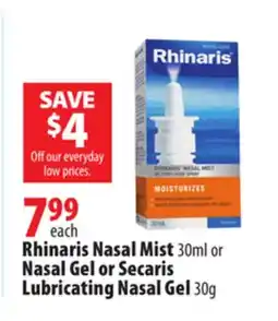 London Drugs Rhinaris Nasal Mist 30ml or Nasal Gel or Secaris Lubricating Nasal Gel 30g offer