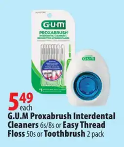 London Drugs G. U. M Proxabrush Interdental Cleaners 6s/8s or Easy Thread Floss 50s or Toothbrush offer