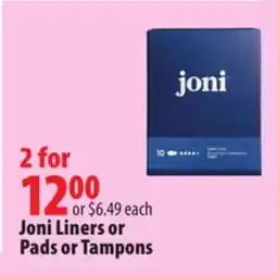 London Drugs Joni Liners or Pads or Tampons offer
