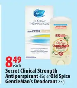 London Drugs Secret Clinical Strength Antiperspirant 45g or Old Spice GentleMan's Deodorant 85g offer