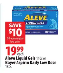 London Drugs Aleve Liquid Gels 110s or Bayer Aspirin Daily Low Dose 180s offer