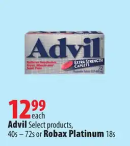 London Drugs Advil Select products, 40s-72s or Robax Platinum 18s offer