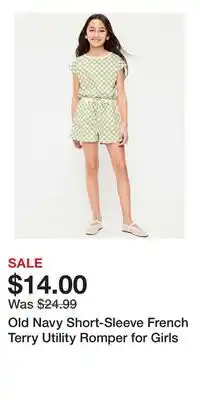 Old Navy Old Navy Short-Sleeve French Terry Utility Romper for Girls offer