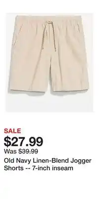 Old Navy Old Navy Linen-Blend Jogger Shorts -- 7-inch inseam offer