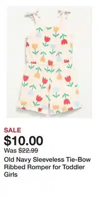 Old Navy Old Navy Sleeveless Tie-Bow Ribbed Romper for Toddler Girls offer