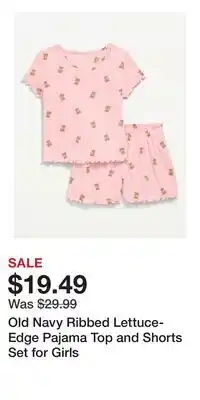 Old Navy Old Navy Ribbed Lettuce-Edge Pajama Top and Shorts Set for Girls offer