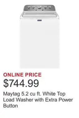 Costco Maytag 5.2 cu ft. White Top Load Washer with Extra Power Button offer