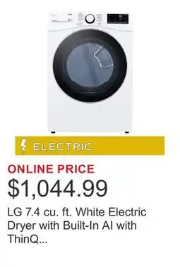 Costco LG 7.4 cu. ft. White Electric Dryer with Built-In AI with ThinQ Technology and Wi-Fi Enabled offer