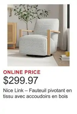 Costco Nice Link – Fauteuil pivotant en tissu avec accoudoirs en bois offer