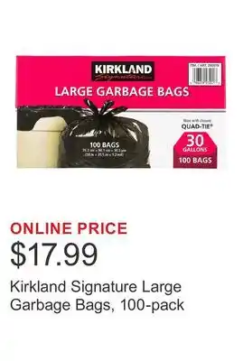 Costco Kirkland Signature Large Garbage Bags, 100-pack offer