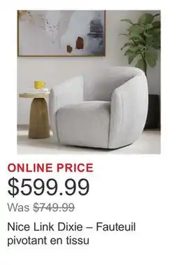 Costco Nice Link Dixie – Fauteuil pivotant en tissu offer