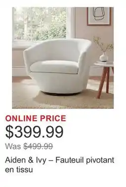 Costco Aiden & Ivy – Fauteuil pivotant en tissu offer