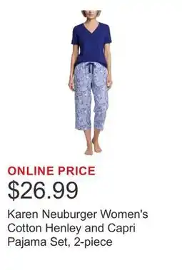 Costco Karen Neuburger Women's Cotton Henley and Capri Pajama Set, 2-piece offer
