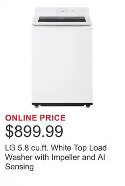 Costco LG 5.8 cu.ft. White Top Load Washer with Impeller and AI Sensing offer