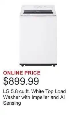Costco LG 5.8 cu.ft. White Top Load Washer with Impeller and AI Sensing offer