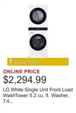 Costco LG White Single Unit Front Load WashTower 5.2 cu. ft. Washer, 7.4 cu. ft. Electric Dryer offer