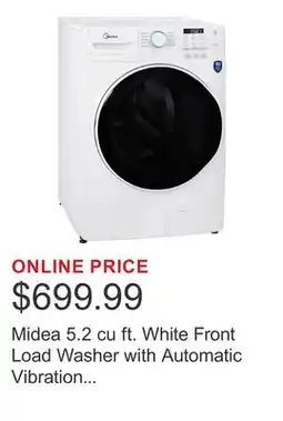Costco Midea 5.2 cu ft. White Front Load Washer with Automatic Vibration Reduction offer