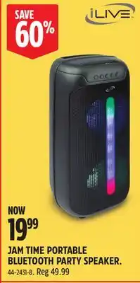 Canadian Tire ILIVE JAM TIME PORTABLE BLUETOOTH PARTY SPEAKER offer