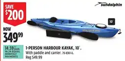 Canadian Tire SUNDOLPHIN 1-PERSON HARBOUR KAYAK, 10'. With paddle and carrier offer