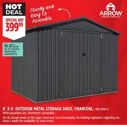 Canadian Tire ARROW STORAGE PRODUCTS 8´ X 6´ OUTDOOR METAL STORAGE SHED, CHARCOAL offer