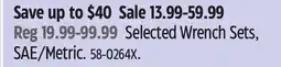 Canadian Tire Selected Wrench Sets, SAE/Metric offer