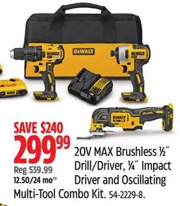 Canadian Tire DEWALT 20V MAX Brushless ½ Drill.Driver, ¼ Impact Driver and Oscillating Multi-Tool Combo Kit offer