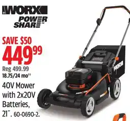 Canadian Tire WORX 40V Mower with 2x20V Batteries offer