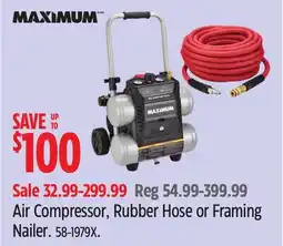 Canadian Tire Air Compressor, Rubber Hose or Framing Nailer offer