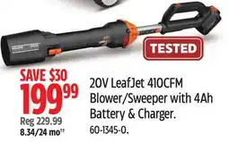 Canadian Tire 20V LeafJet 410CFM Blower/Sweeper with 4Ah Battery & Charger offer
