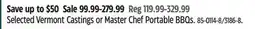 Canadian Tire Selected Vermont Castings or Master Chef Portable BBQs offer