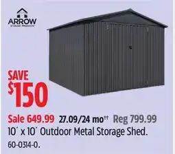 Canadian Tire ARROW 10´ x 10´ Outdoor Metal Storage Shed offer