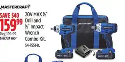 Canadian Tire MASTERCRAFT 20V MAX ½ Drill and ½ Impact Wrench Combo Kit offer