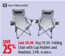 Canadian Tire OUTBOUND Folding Chair with Cup Holders and Headrest, 2-Pk offer