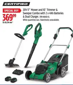 Canadian Tire 20V 17 Mower and 10 Trimmer & Sweeper Combo with 2 x 4Ah Batteries & Dual Charger offer