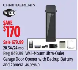 Canadian Tire Chamberlain Wall-Mount Ultra-Quiet Garage Door Opener with Backup Battery and Camera offer