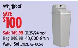 Canadian Tire Whirlpool 40,000-Grain Water Softener offer