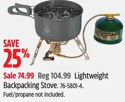 Canadian Tire Woods Lightweight Backpacking Stove offer